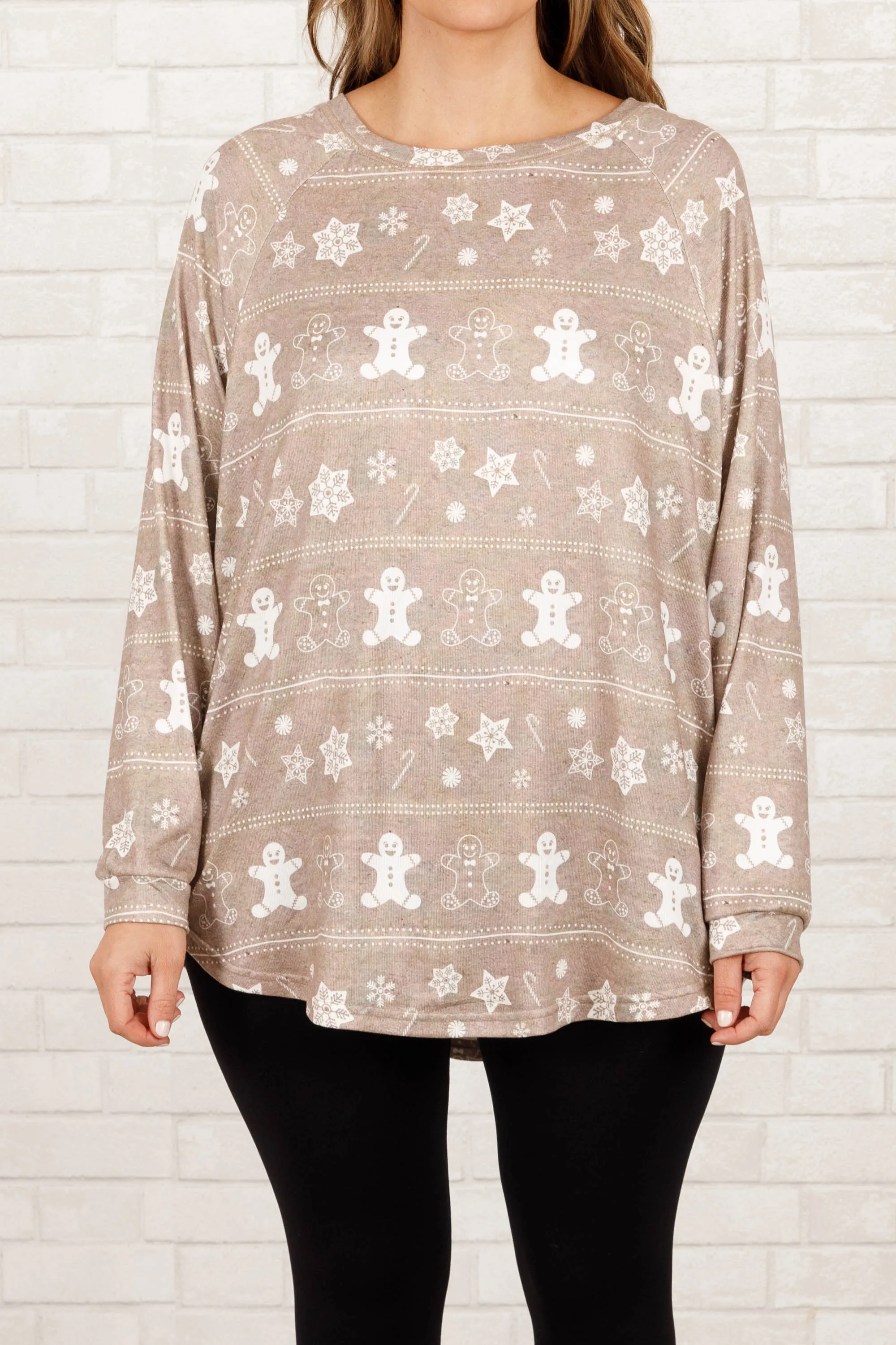 Curved Hem Slouchy Dolman Tunic, Gingerbread Joy