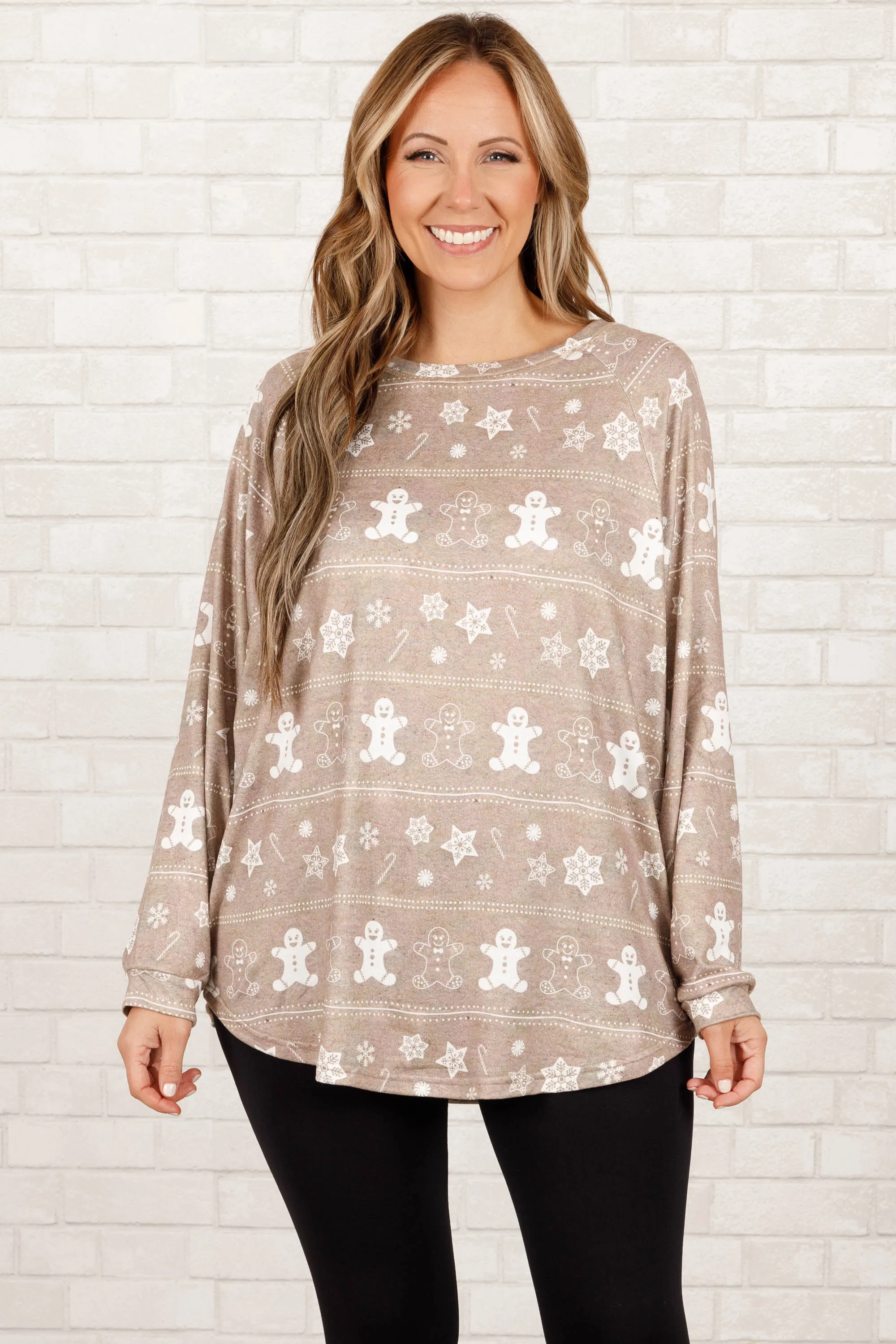 Curved Hem Slouchy Dolman Tunic, Gingerbread Joy