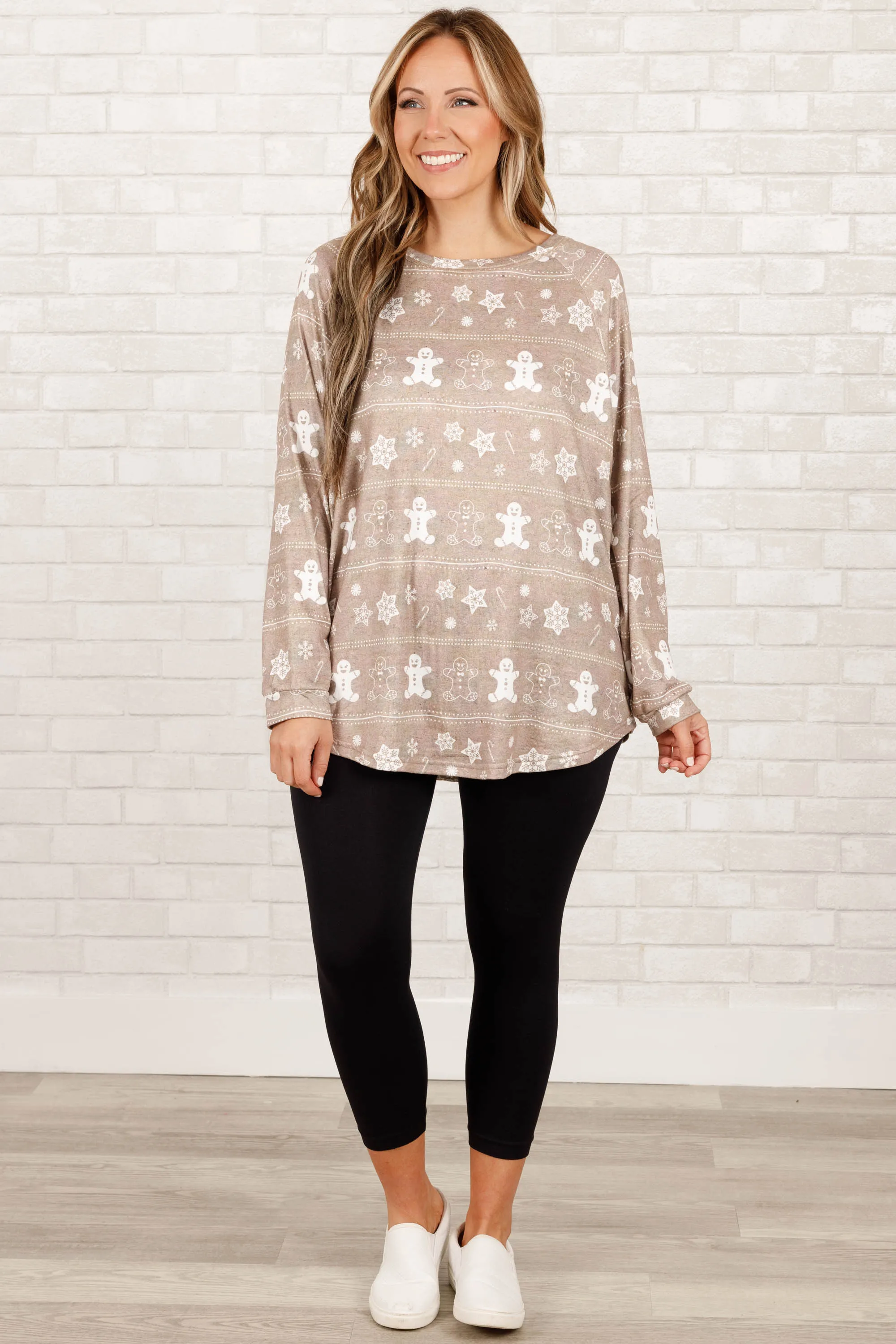 Curved Hem Slouchy Dolman Tunic, Gingerbread Joy