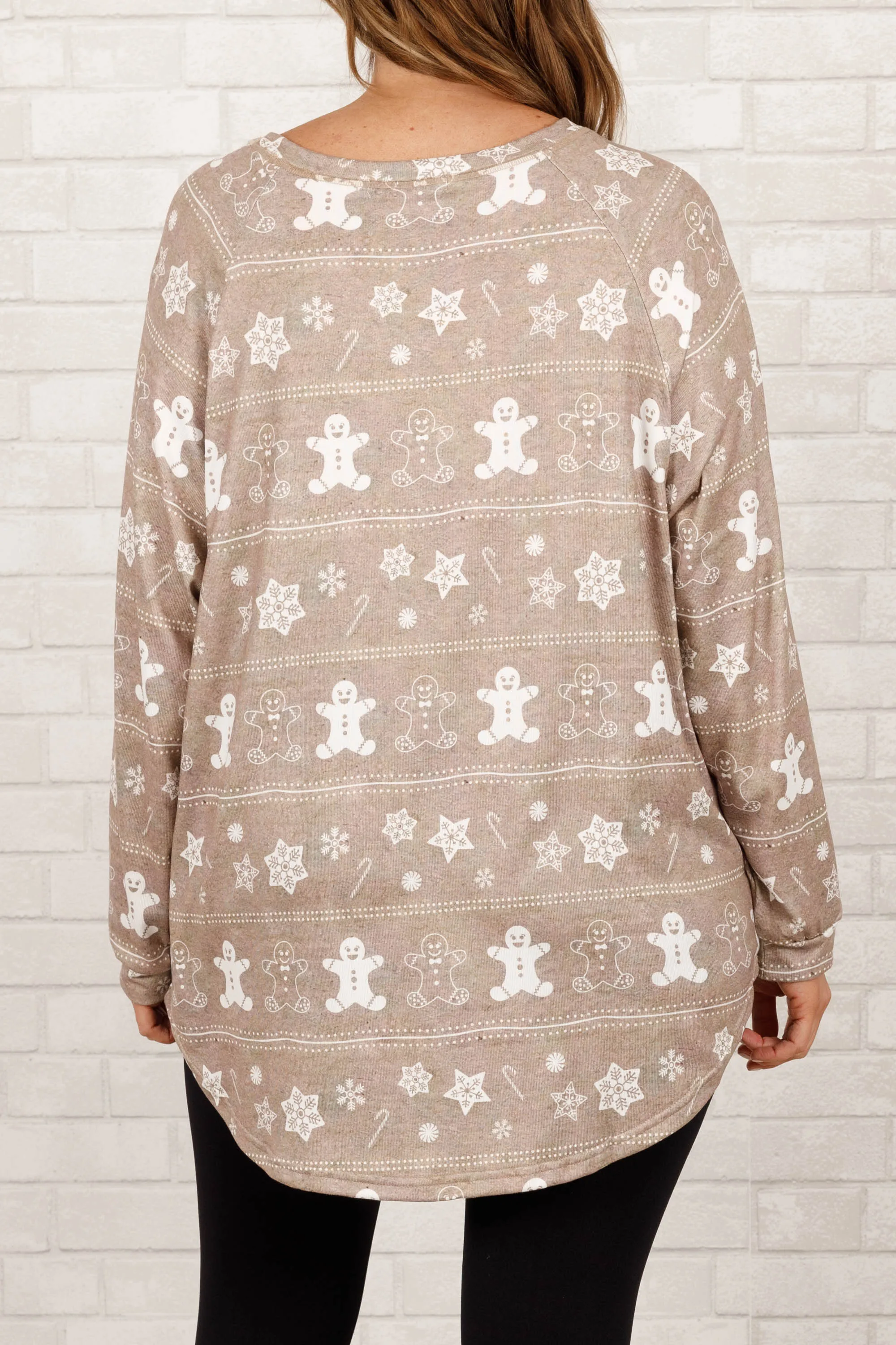 Curved Hem Slouchy Dolman Tunic, Gingerbread Joy
