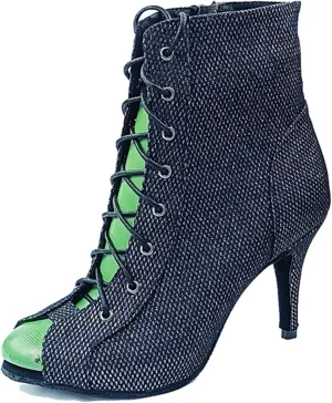 Dance Heels for Women Lace-up Ballroom Shoes Open Toe Party Evening Ankle Booties XZ707
