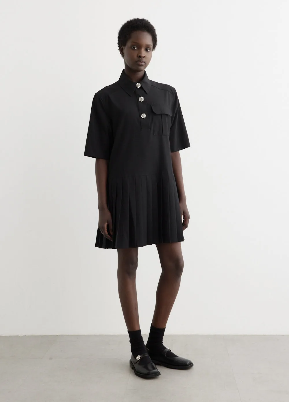 Drapey Melange Pleated Mini Dress