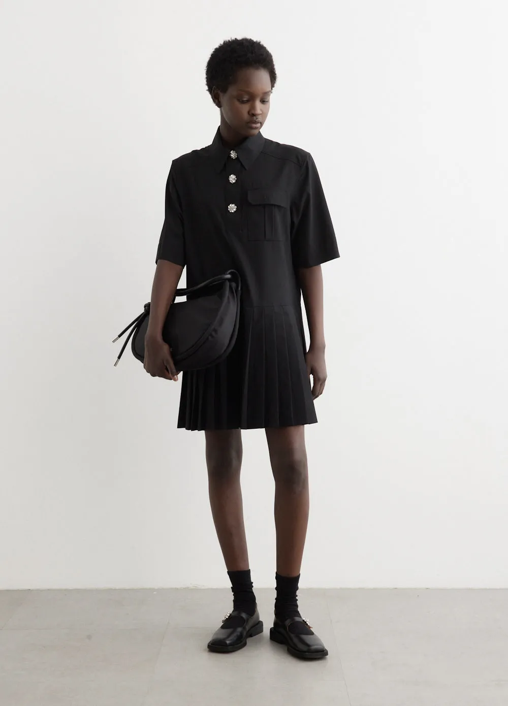 Drapey Melange Pleated Mini Dress