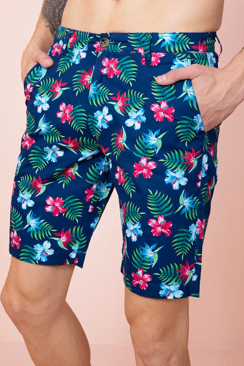 Exotic Hibiscus Navy Shorts