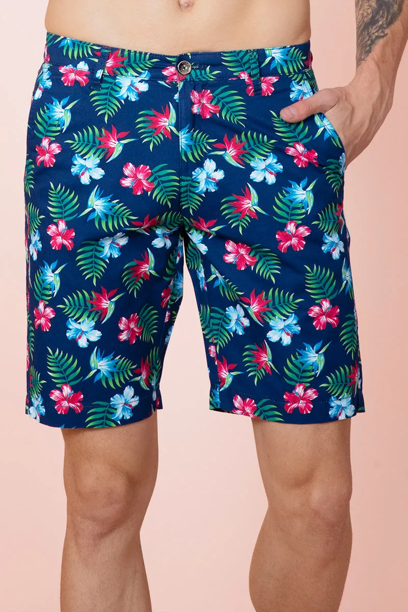Exotic Hibiscus Navy Shorts