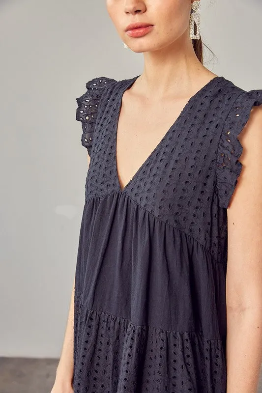 Eyelet Babydoll Dress In Black