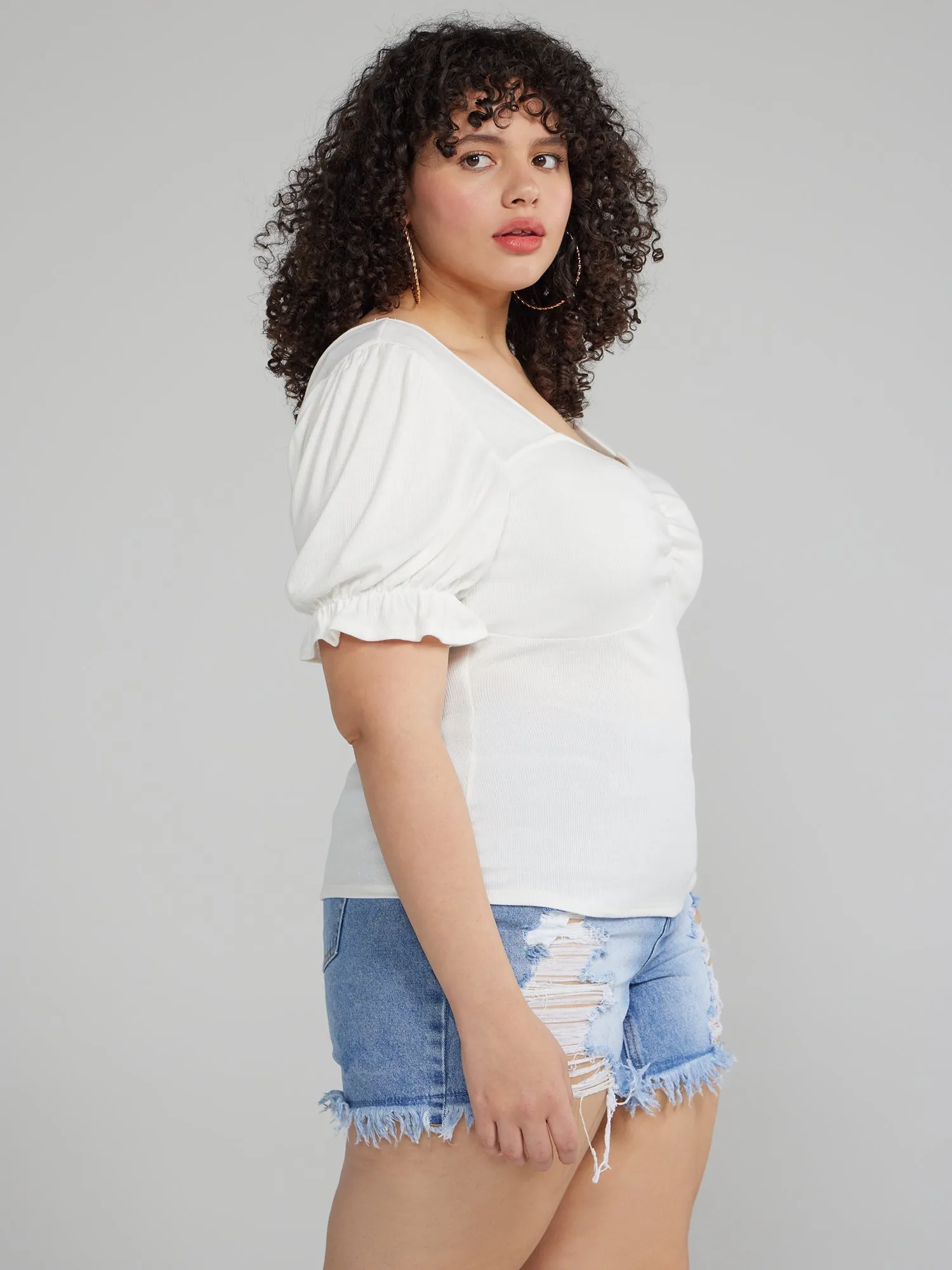 Fashion To Figure - Puff Sleeve Ruched Top