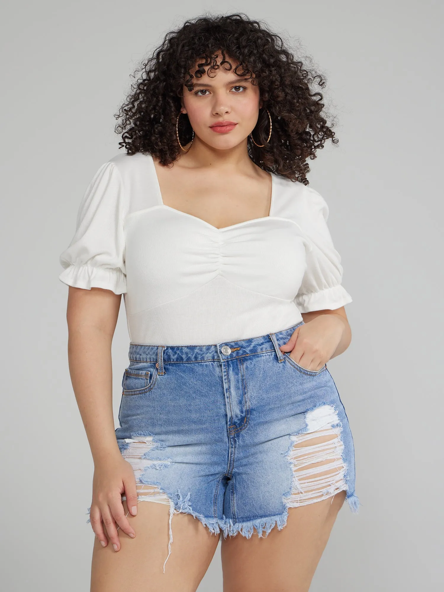 Fashion To Figure - Puff Sleeve Ruched Top