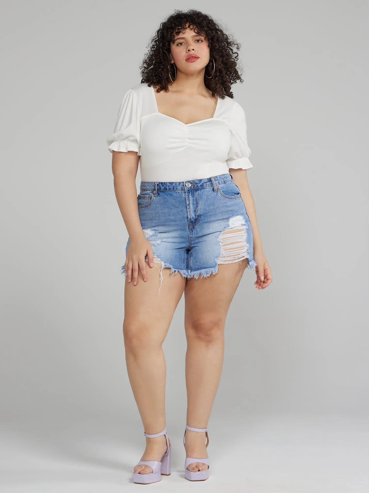 Fashion To Figure - Puff Sleeve Ruched Top