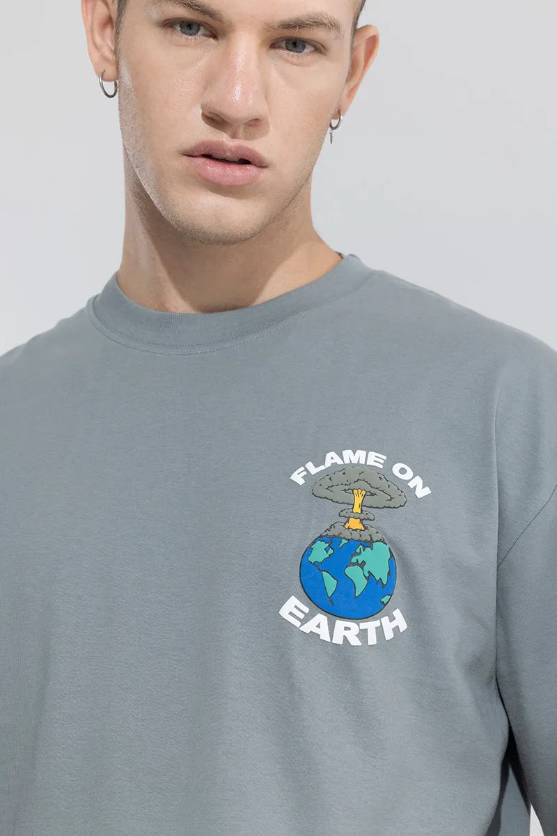 Flame On Earth Grey Oversized T-Shirt
