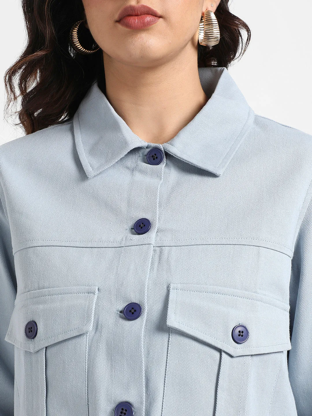 Front-Button Jacket With Flap Pockets