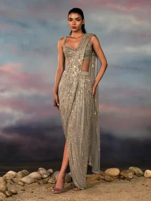 Fully Embellished Draped Georgette Astin Stripe Sari