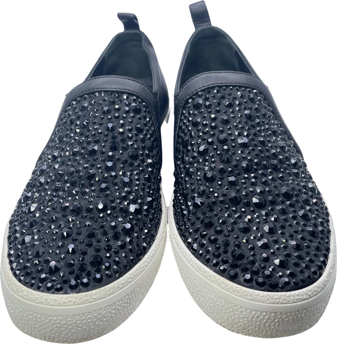 Gina Black Leather & Crystal Embellished Satin Gioia Slip On Skate Sneakers Trainers UK 3 EU 36 