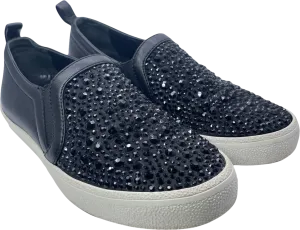 Gina Black Leather & Crystal Embellished Satin Gioia Slip On Skate Sneakers Trainers UK 3 EU 36 