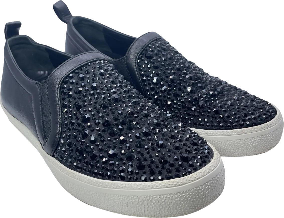Gina Black Leather & Crystal Embellished Satin Gioia Slip On Skate Sneakers Trainers UK 3 EU 36 