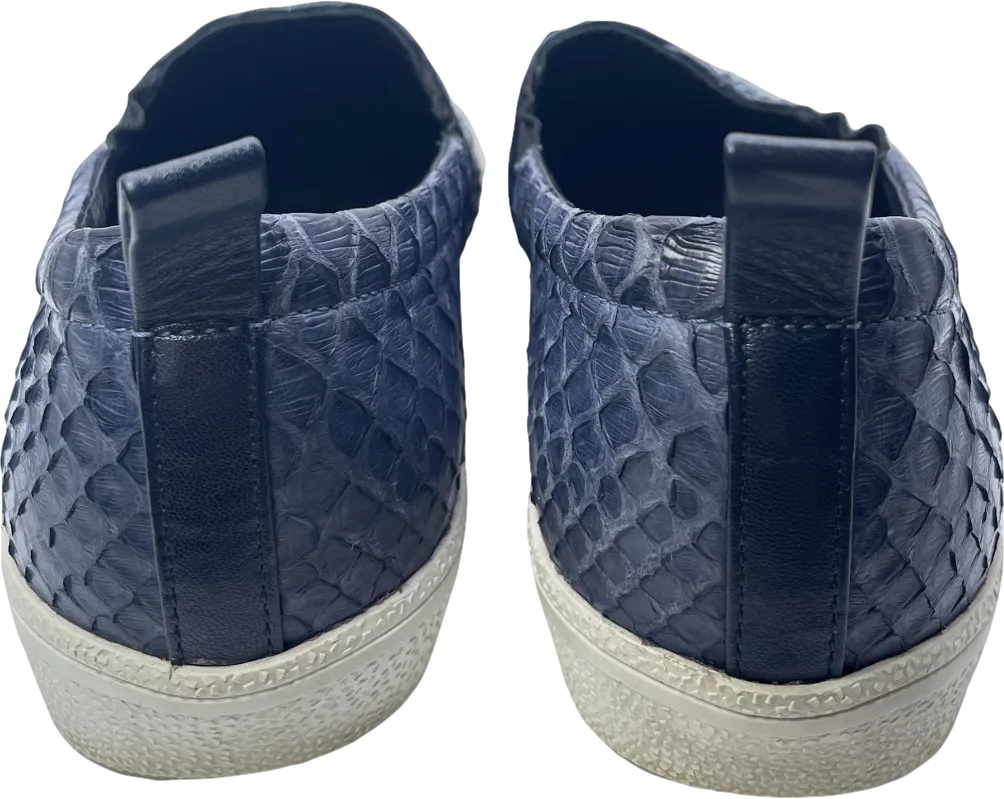 Gina Blue Navy Snake Leather & Crystal Embellished  Slip On Skate Sneakers Trainers UK 3 EU 36 