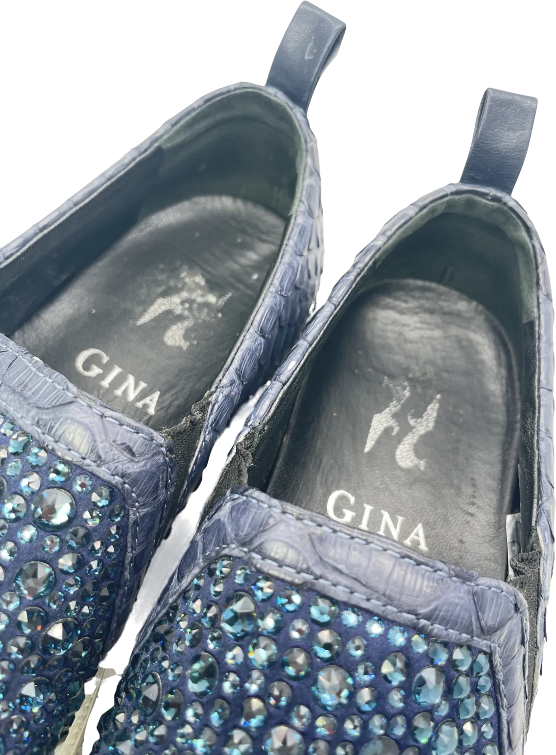 Gina Blue Navy Snake Leather & Crystal Embellished  Slip On Skate Sneakers Trainers UK 3 EU 36 