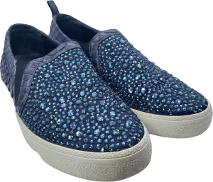 Gina Blue Navy Snake Leather & Crystal Embellished  Slip On Skate Sneakers Trainers UK 3 EU 36 