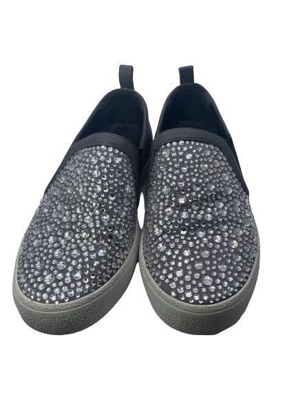 Gina Grey Leather & Crystal Embellished Satin Gioia Slip On Skate Sneakers Trainers UK 3 EU 36 