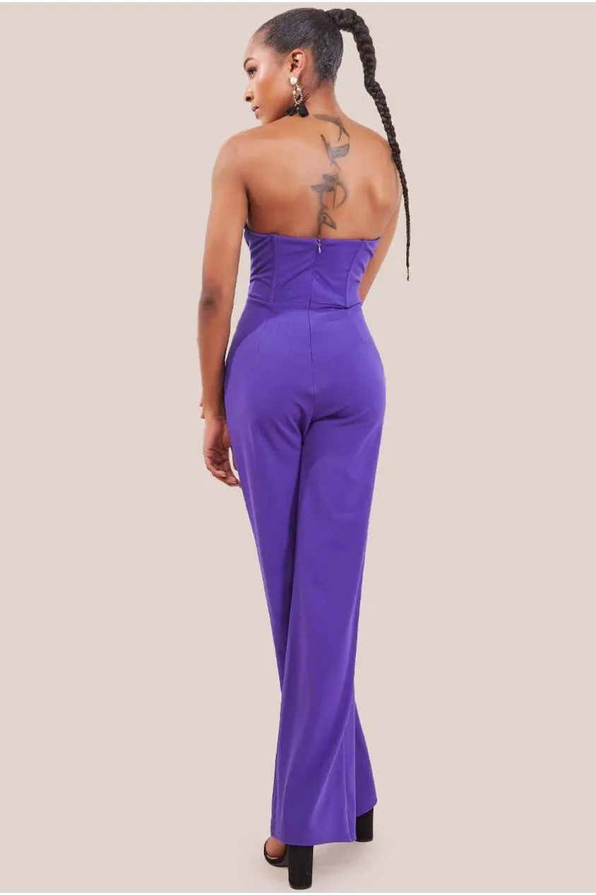 Goddiva Satin Collar Scuba Jumpsuit - Purple