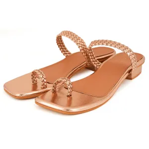 Golden Embroidered Strappy Flats