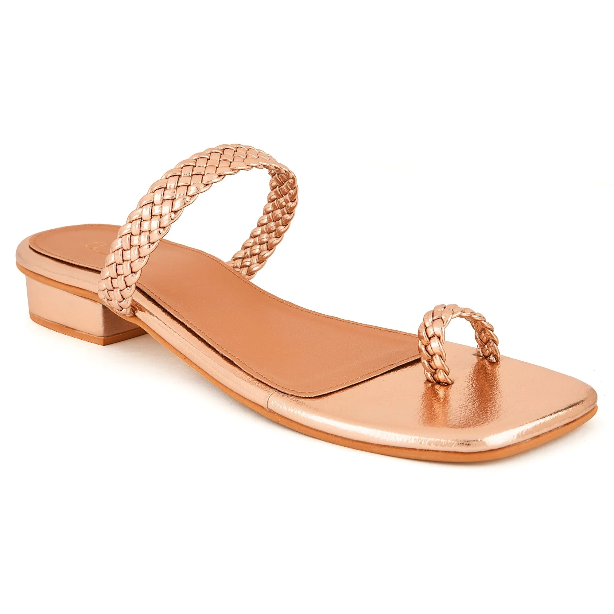Golden Embroidered Strappy Flats