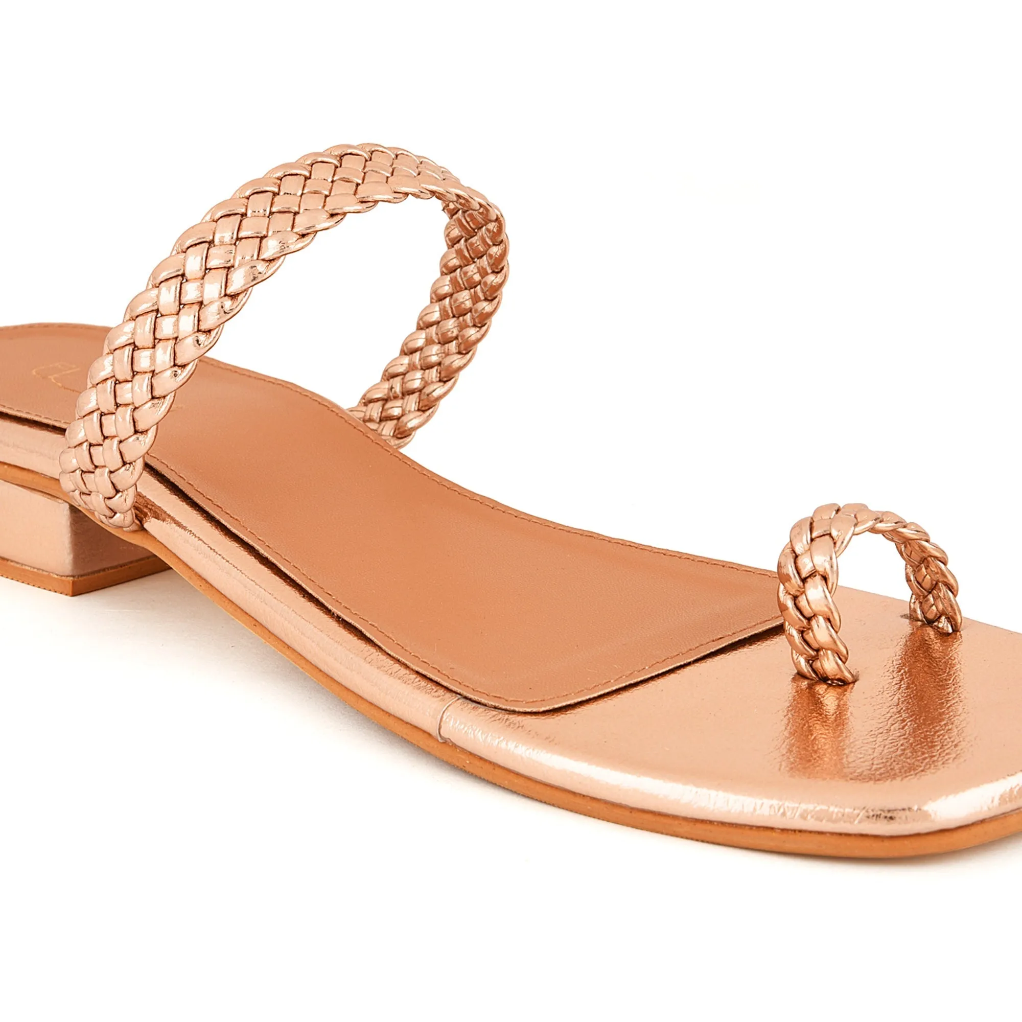 Golden Embroidered Strappy Flats