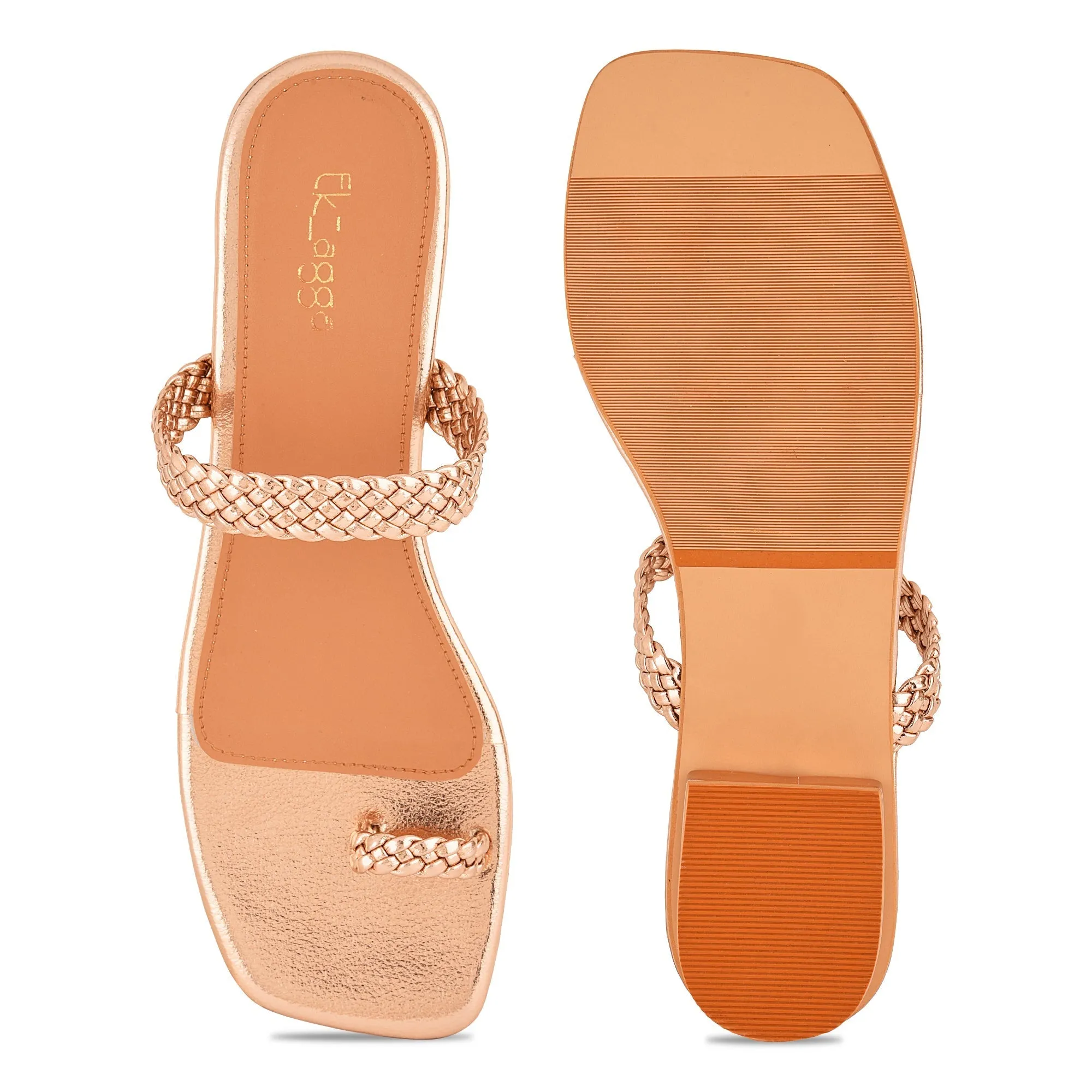 Golden Embroidered Strappy Flats