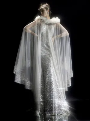Heavily Embellished Fish Cut Gown With Cape