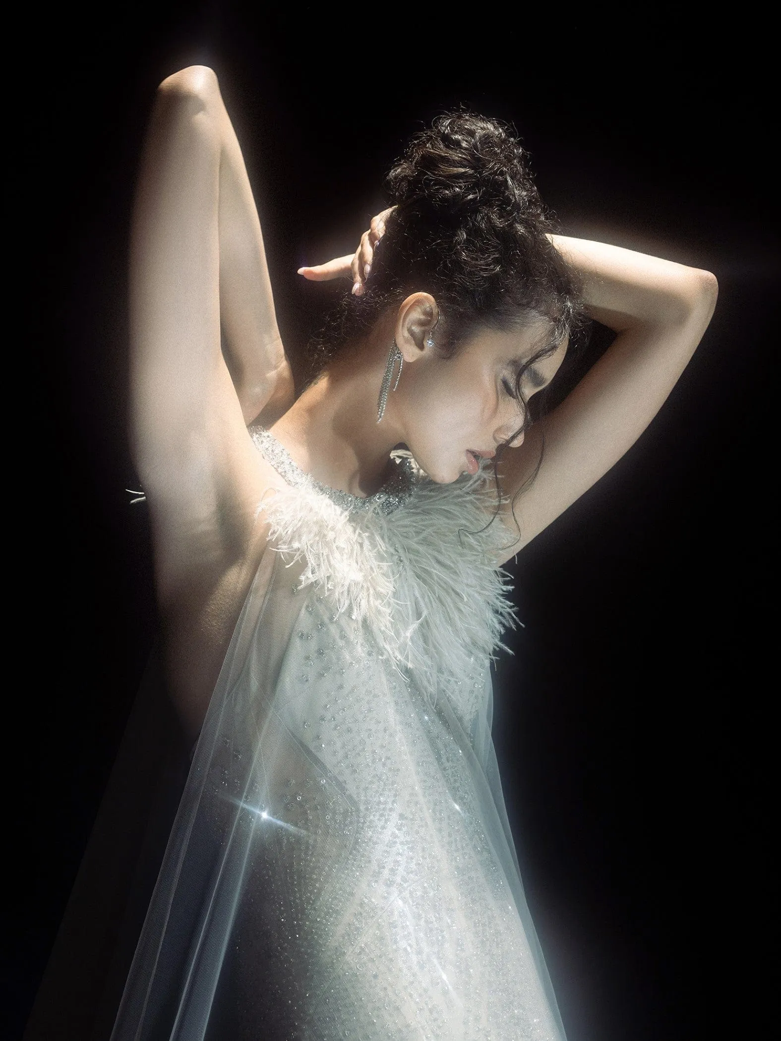 Heavily Embellished Fish Cut Gown With Cape