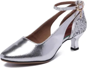 HROYL Women Closed Toe Ballroom Dance Shoes Low Heel Performence Wedding Party Social Sequin Dancing Pumps,Model FT085