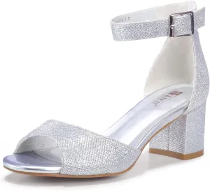 IDIFU Women's Candie Low Block Heels Sandals Peep Toe Chunky Ankle Strap Wedding Dress Shoes