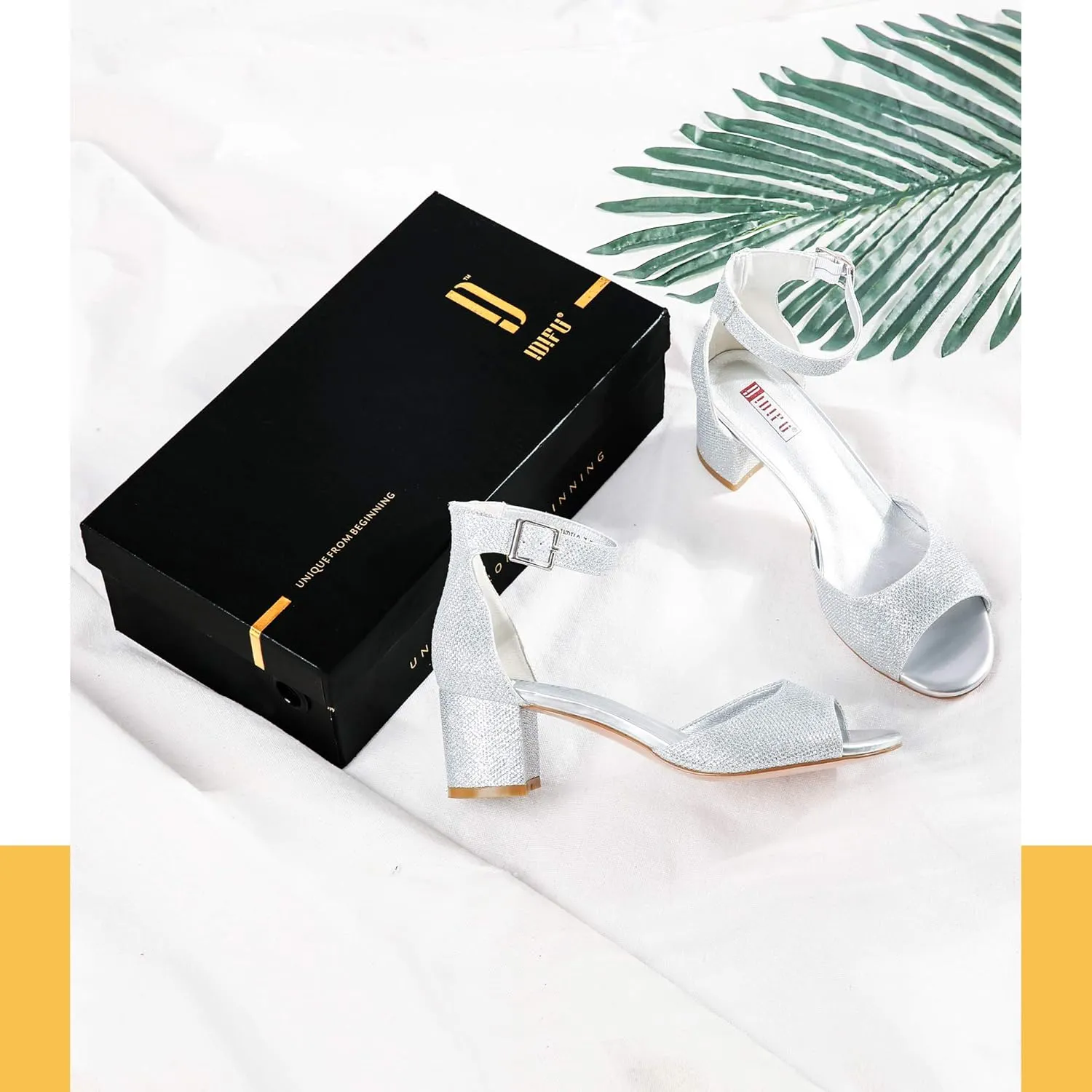 IDIFU Women's Candie Low Block Heels Sandals Peep Toe Chunky Ankle Strap Wedding Dress Shoes