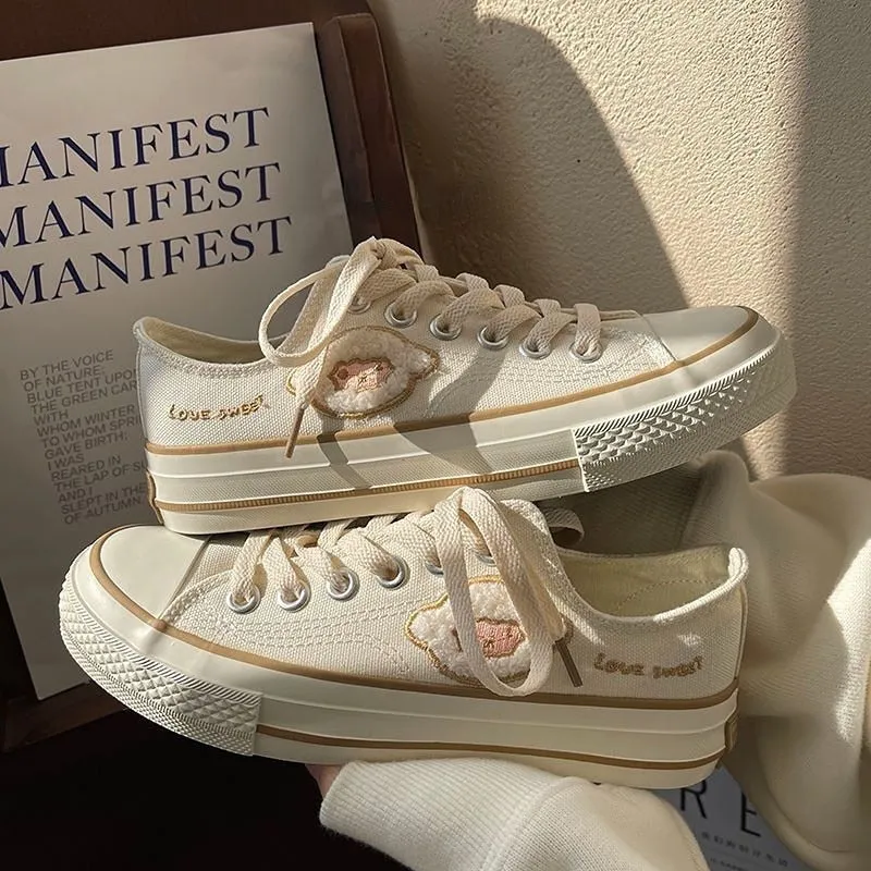Kawaii Espadrilles Woman Students Summer Fashion Embroidery Canvas Sneakers Cute Daily Wear Zapatillas Mujer 2022 Casual Shoes