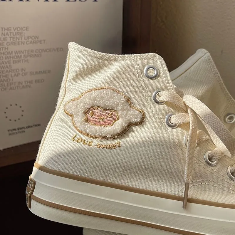 Kawaii Espadrilles Woman Students Summer Fashion Embroidery Canvas Sneakers Cute Daily Wear Zapatillas Mujer 2022 Casual Shoes