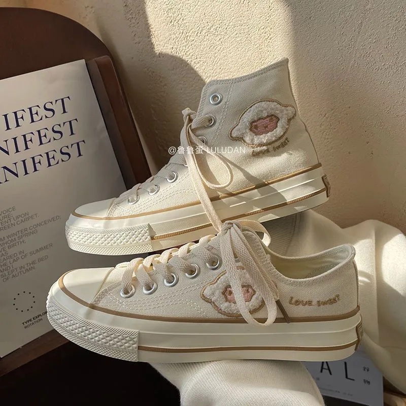 Kawaii Espadrilles Woman Students Summer Fashion Embroidery Canvas Sneakers Cute Daily Wear Zapatillas Mujer 2022 Casual Shoes