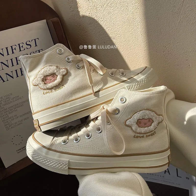 Kawaii Espadrilles Woman Students Summer Fashion Embroidery Canvas Sneakers Cute Daily Wear Zapatillas Mujer 2022 Casual Shoes