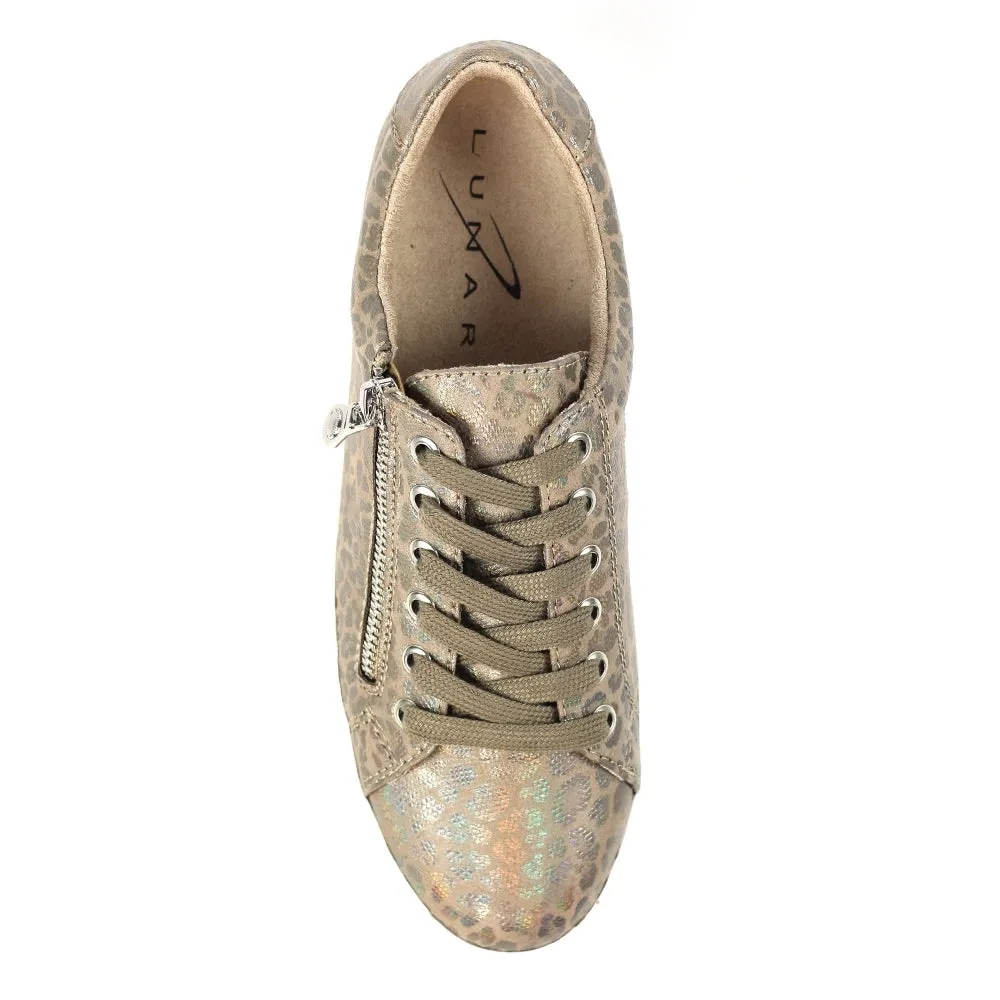 Ladies Lunar Shoes Charm Trainer Taupe Laced side zip sale