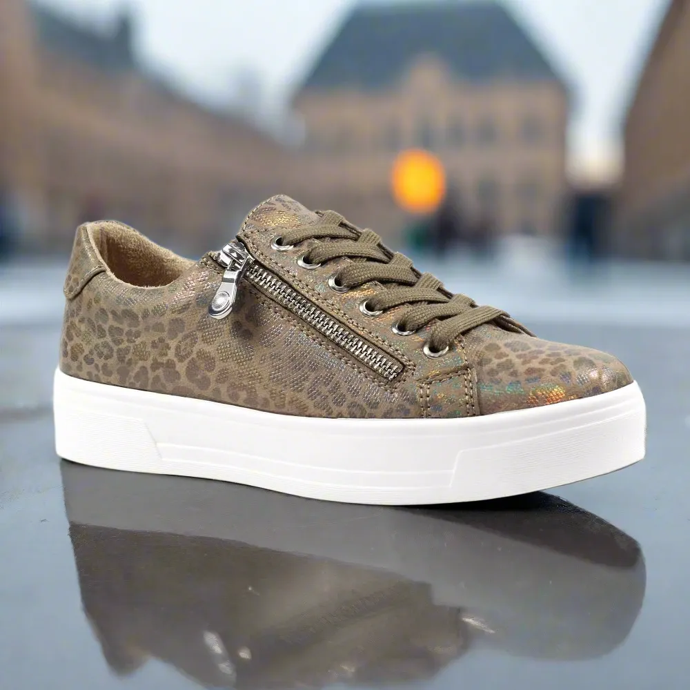 Ladies Lunar Shoes Charm Trainer Taupe Laced side zip sale