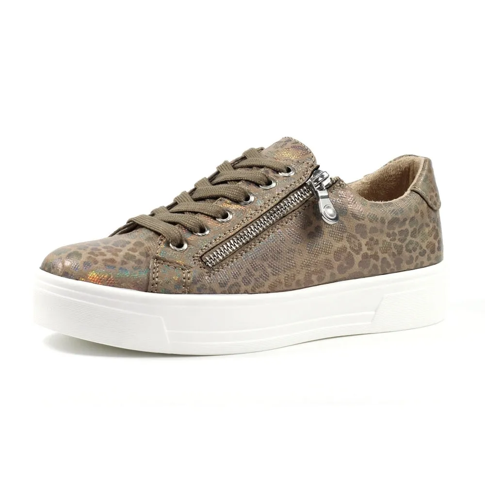 Ladies Lunar Shoes Charm Trainer Taupe Laced side zip sale