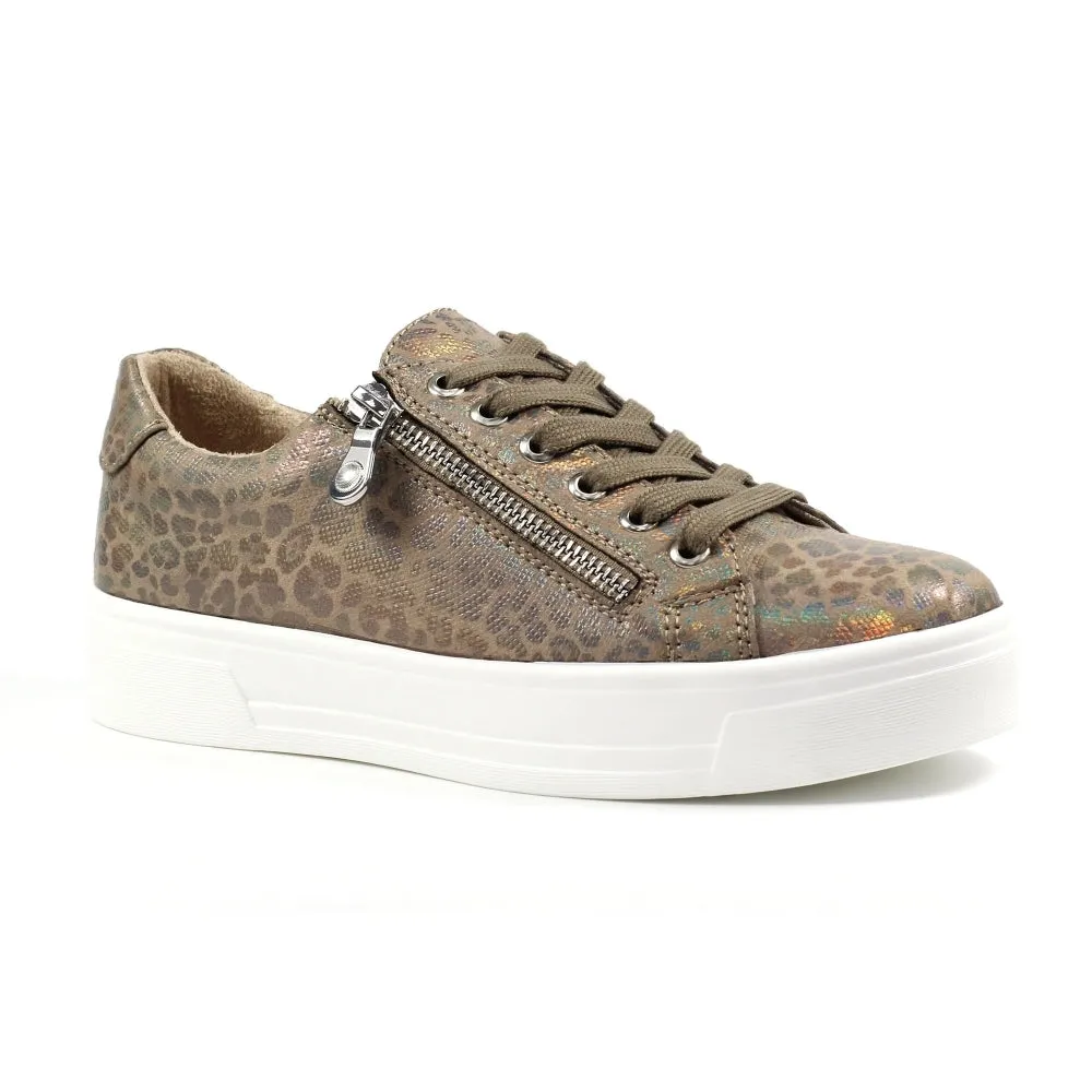 Ladies Lunar Shoes Charm Trainer Taupe Laced side zip sale