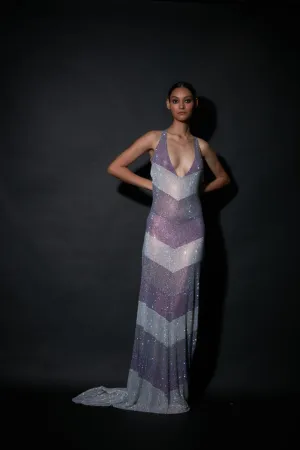 Lilac & Silver Net Embellished Gown
