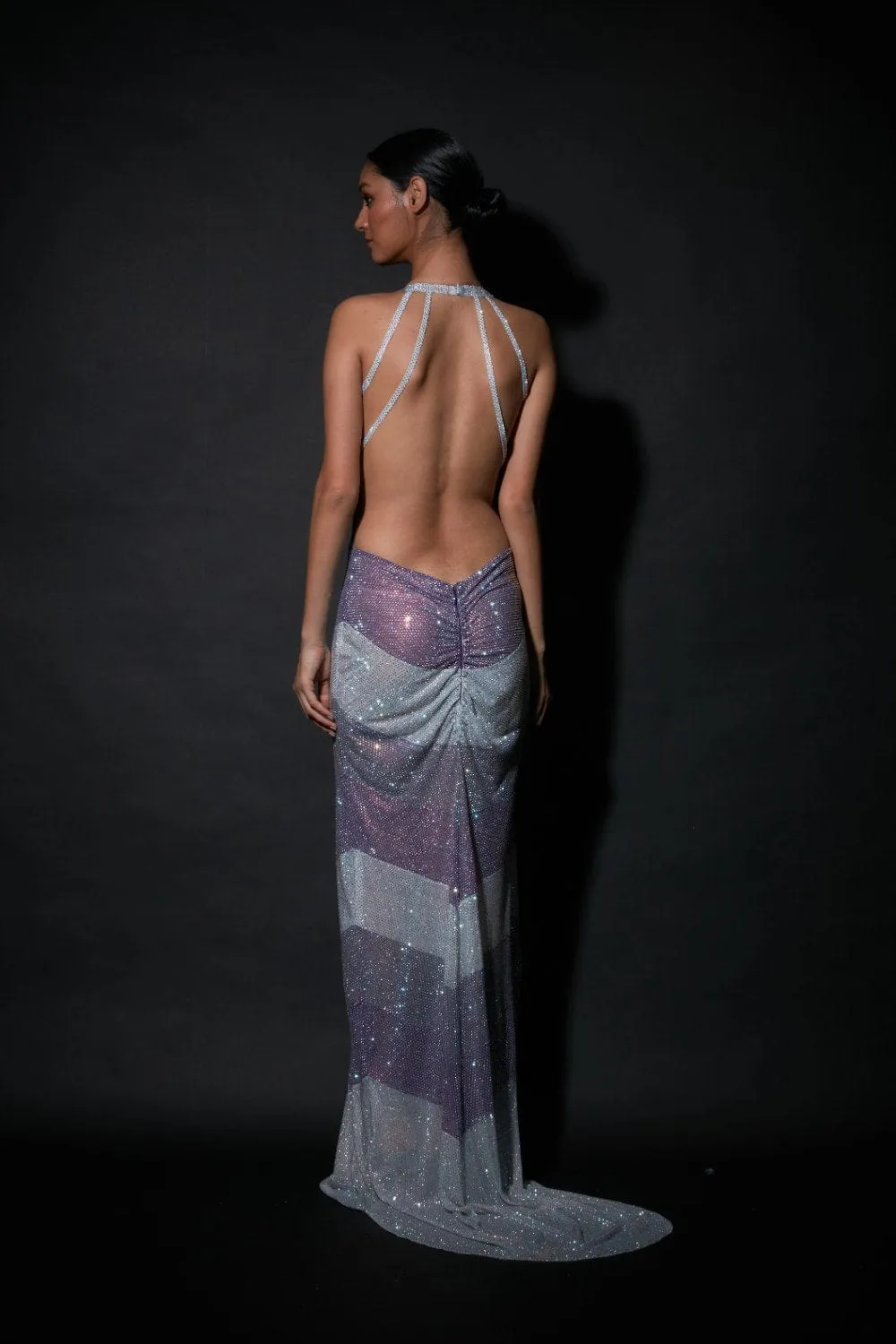 Lilac & Silver Net Embellished Gown
