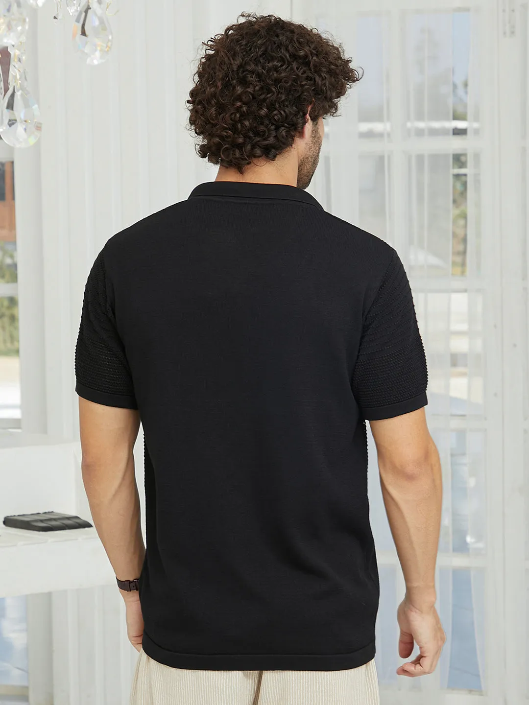 Maxi-Grid Knit Polo Shirt