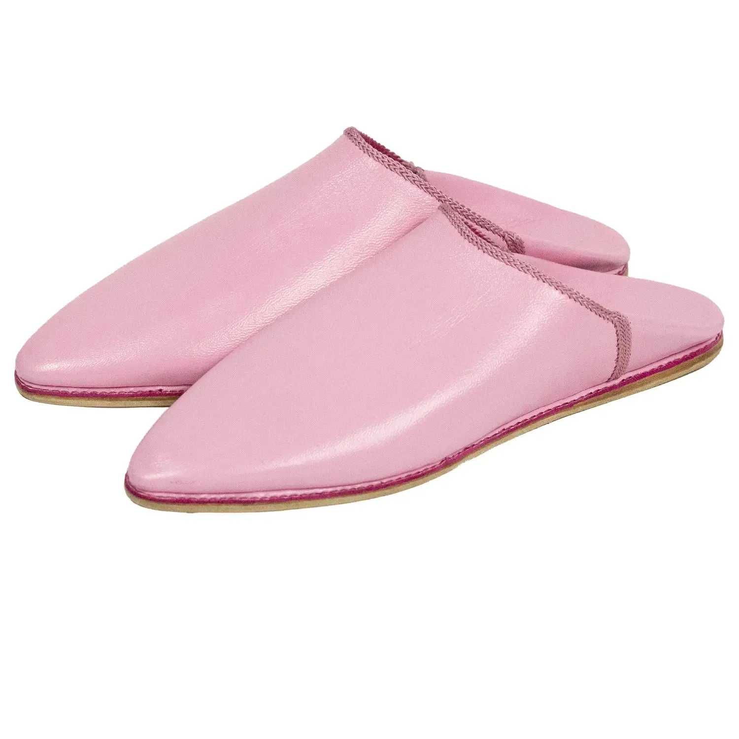 Men's Pointed Pink Moroccan Babouches Leather Slippers