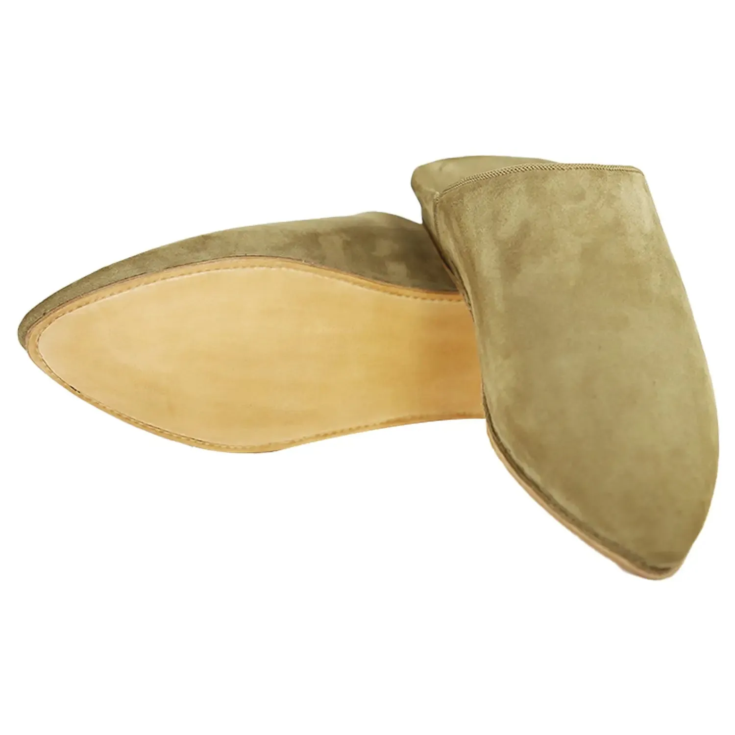 Men's Pointed Suede Camel Moroccan Babouches Leather Slippers