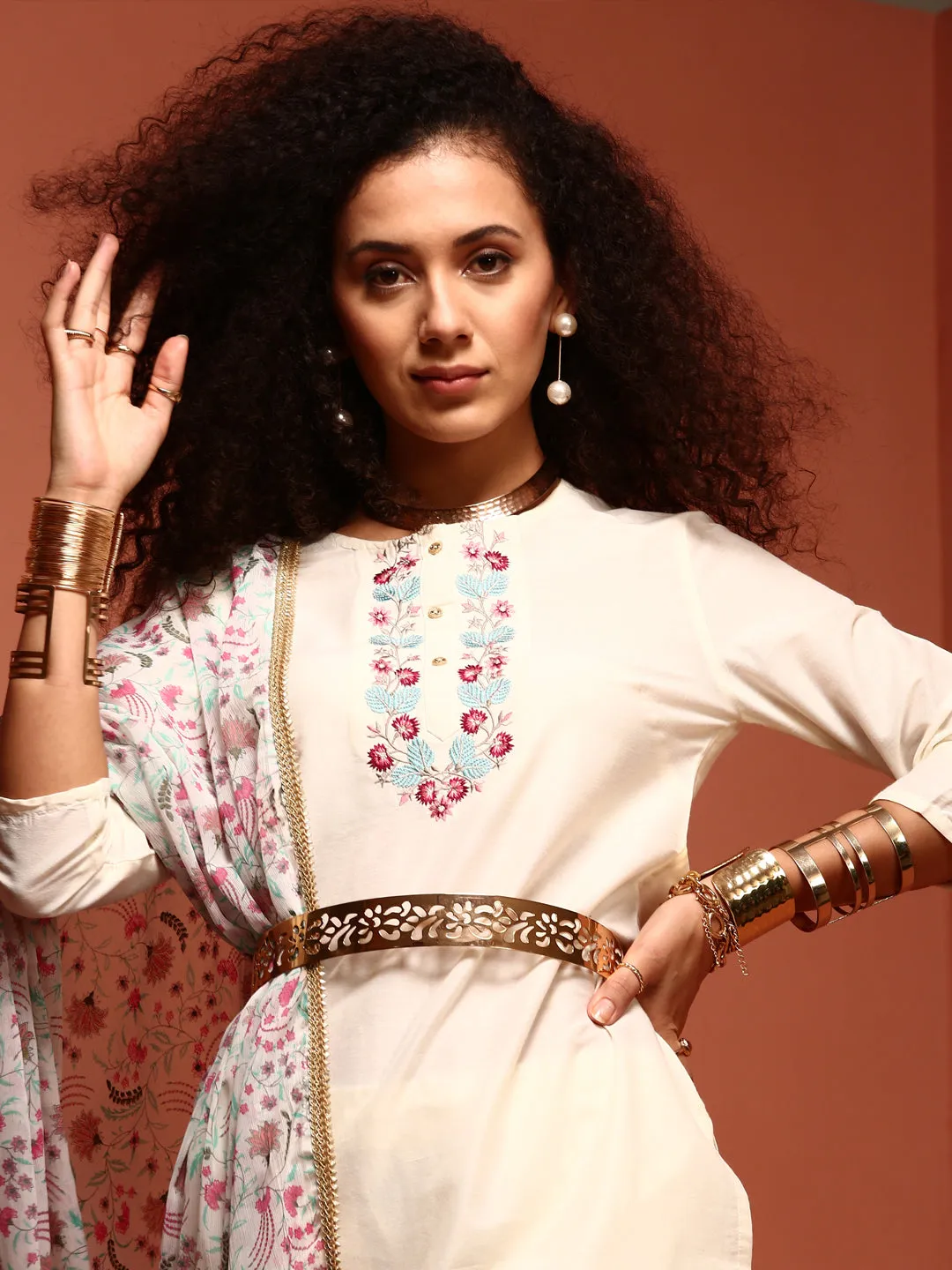 Off-white Printed Kurta Set