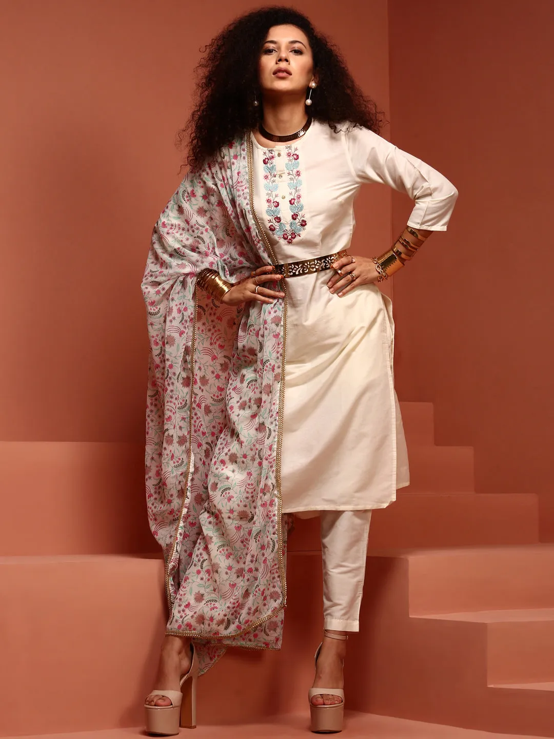 Off-white Printed Kurta Set