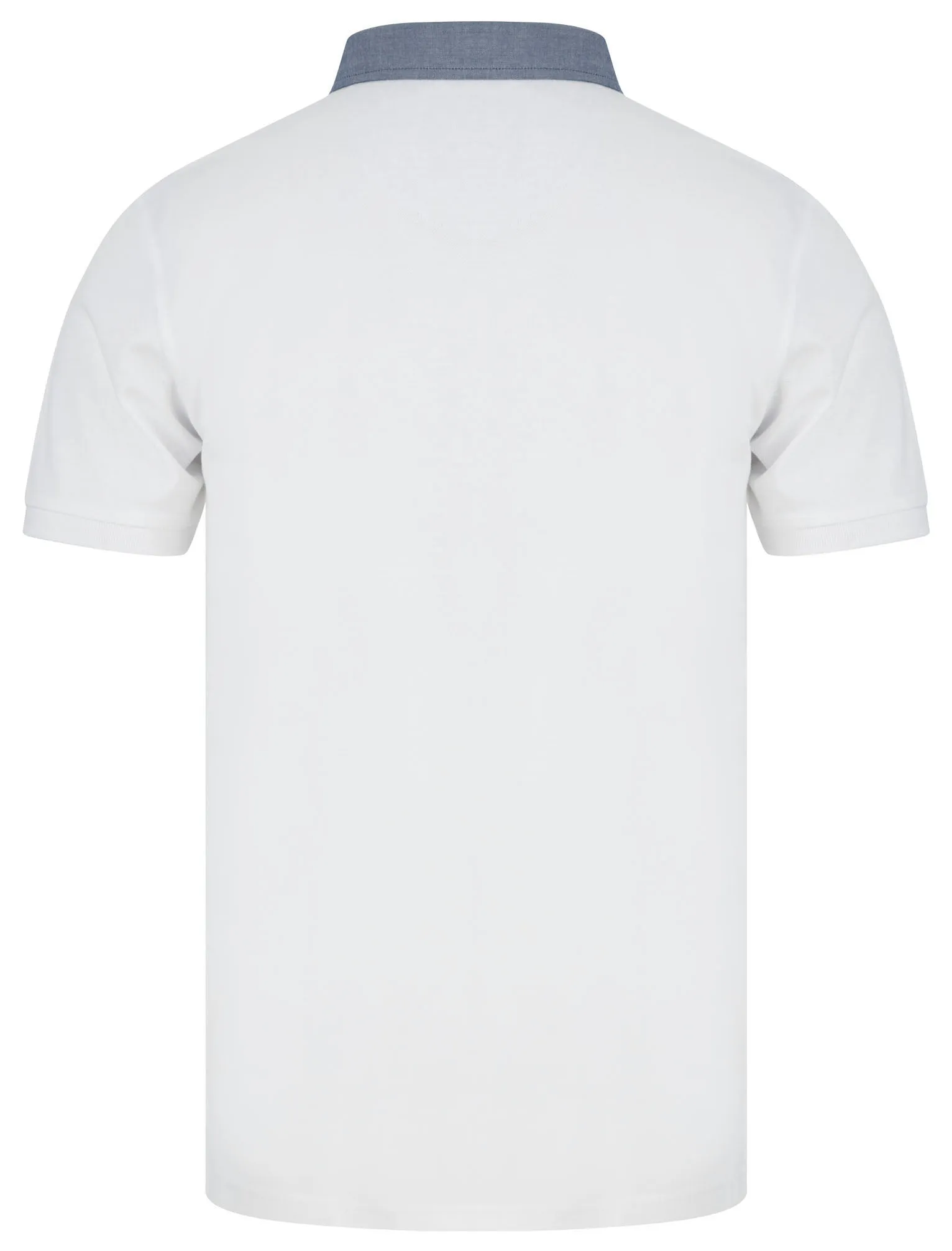 Passmore Cotton Pique Polo Shirt with Chambray Collar in Bright White - Kensington Eastside
