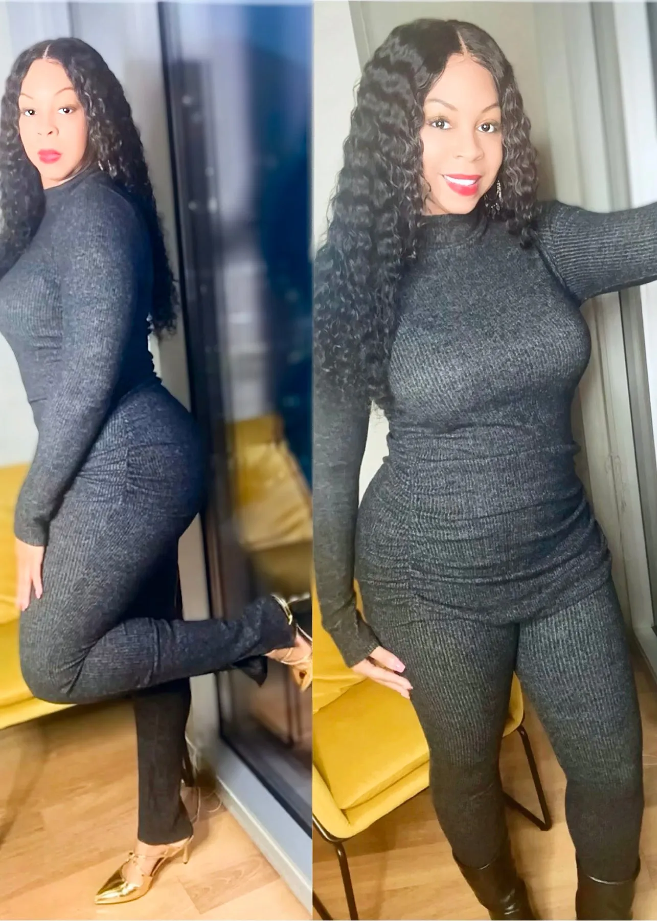 PLUS SIZE SET LEFT! Ruched & Ribbed Knit Slit Ankle Set!